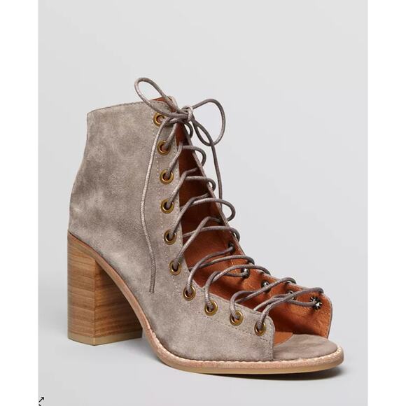 Jeffrey Campbell Boots Womens 7.5 Grey Open Toe Ghillie Lace Up Booties Suede - Picture 1 of 10